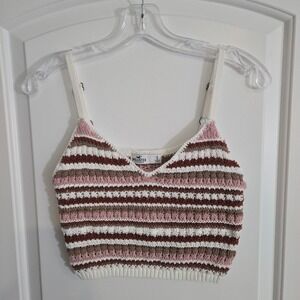 Hollister Knit Cami Crochet Crop Top Women's Small Striped Boho Festival Striped